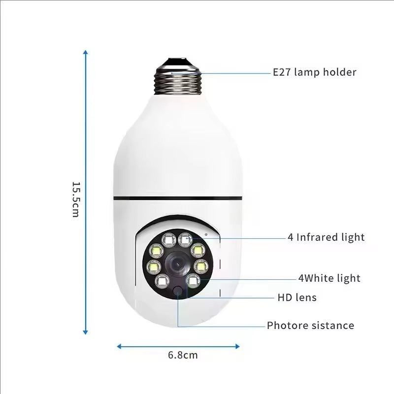 360° WiFi Bulb Security Camera – HD Wireless IP Camera with Motion Detection, Night Vision & Two-Way Audio Free APP Support Android Phone