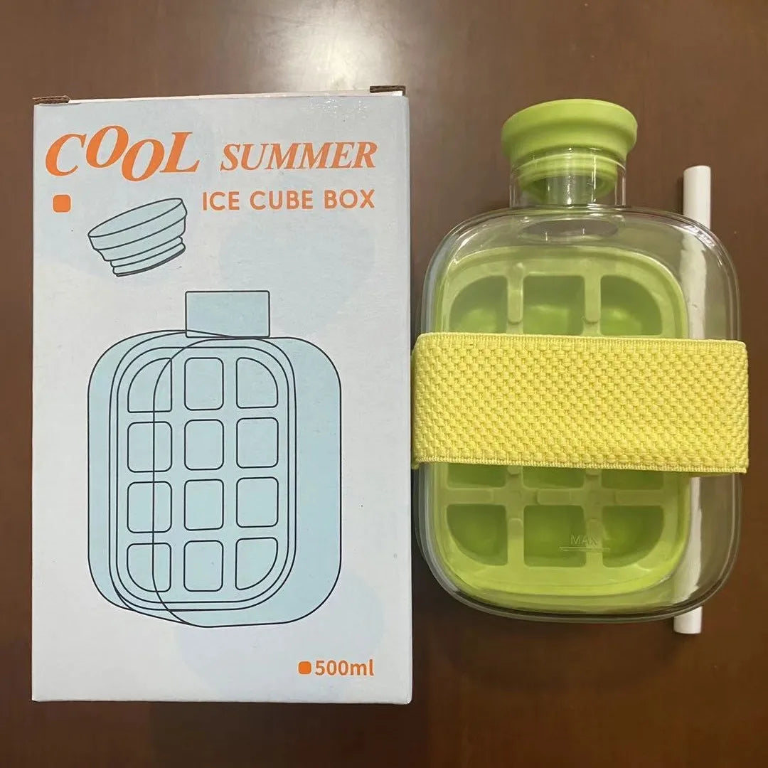 Press Release Ice Tray Cup, Ice Cube Maker Bottle Food Grade Ice Tray with Straw Reusable Ice Cube Water Bottle 500ml/800ml, Summer products