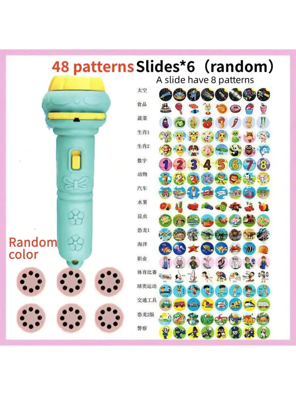 Cartoon Projection Flashlight Toy with Picture Slides for Kids