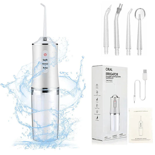 CORDLESS WATER FLOSSER PRO – Deep Clean Oral Irrigator with 4 Tips, 230ml Tank & IPX7 Waterproof Design