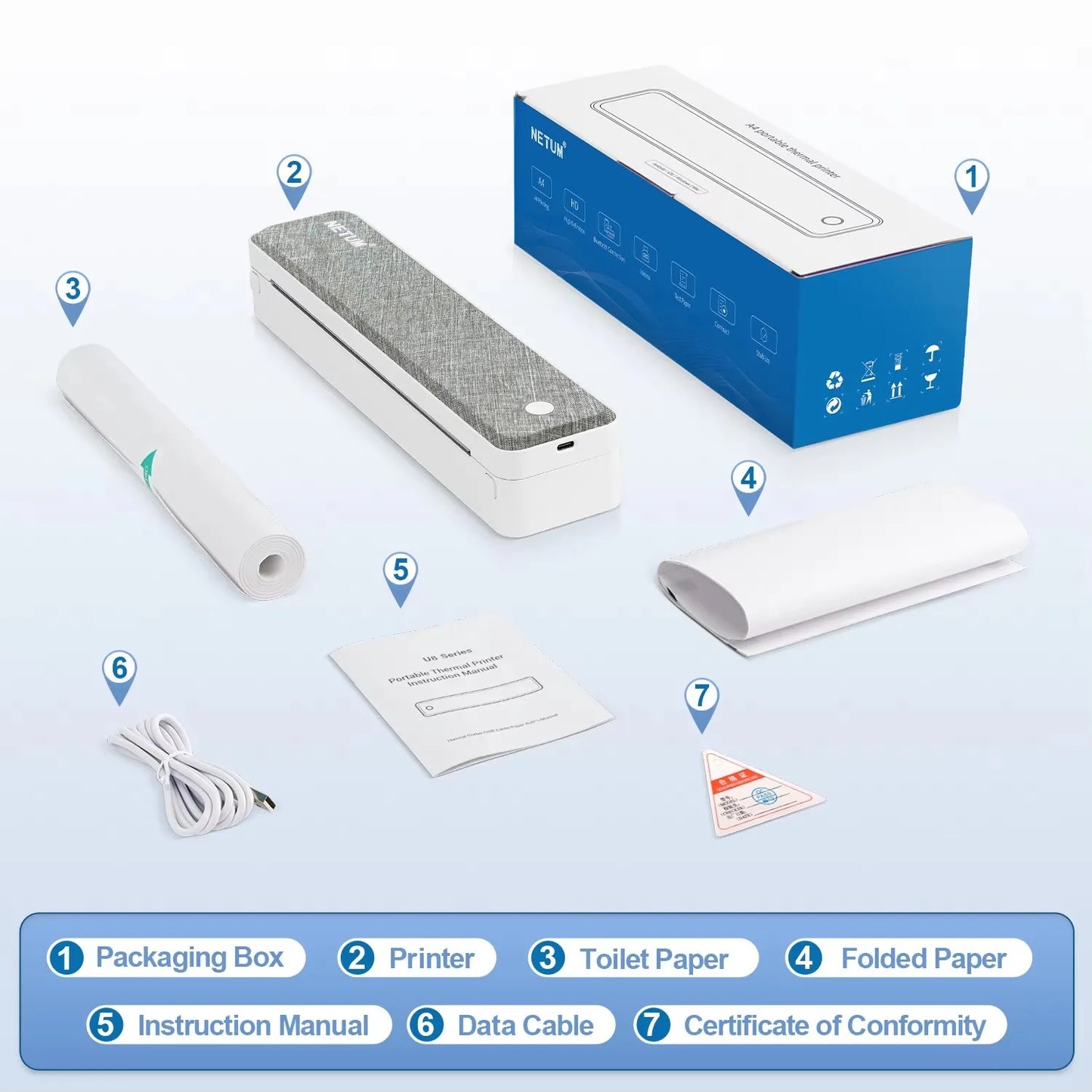 Desktop & Wireless A4 Bluetooth Printer, NON INK,  Mini, Thermal Barcode Label Printer Printing for Business Travel Printing, 4x6 Shipping Label Maker for eCommerce & Warehouse