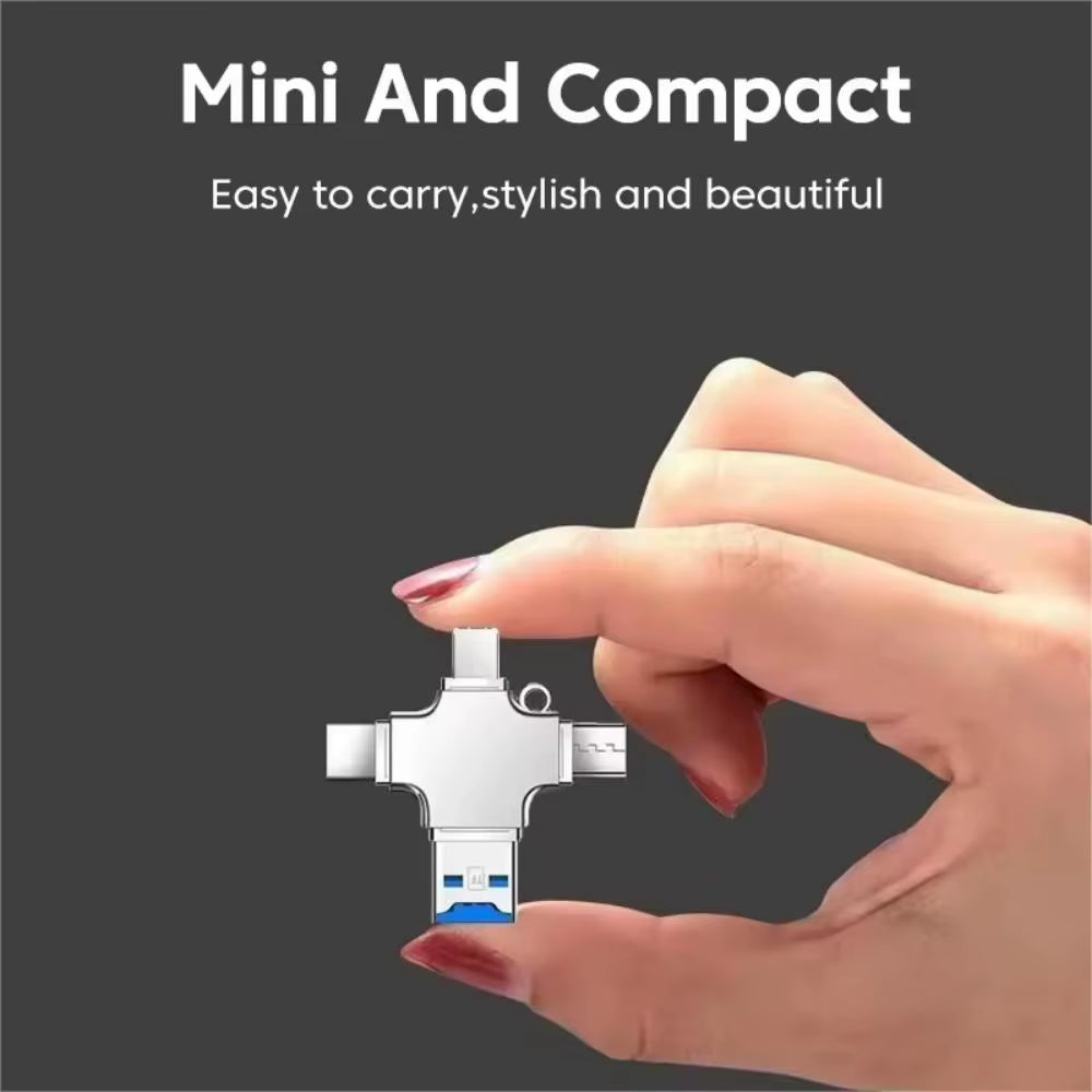 4-in-1 Memory Card Reader – Lightning, USB-C & Micro USB OTG Adapter for iPhone, iPad, Android, Mac & PC