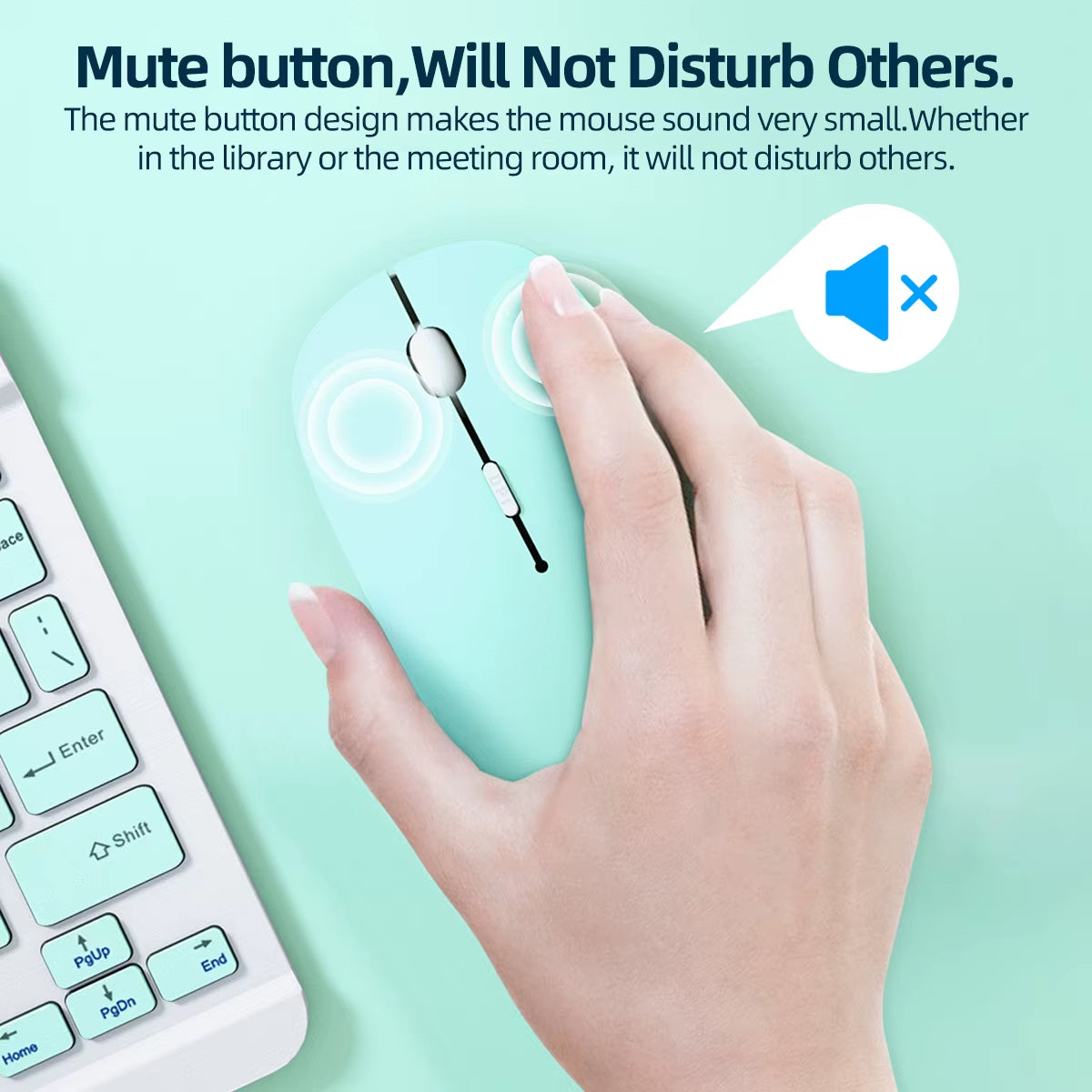 Slim Wireless Bluetooth Mouse – Silent Click, Rechargeable & Compatible with iPad, Android Tablets, Laptop & PC