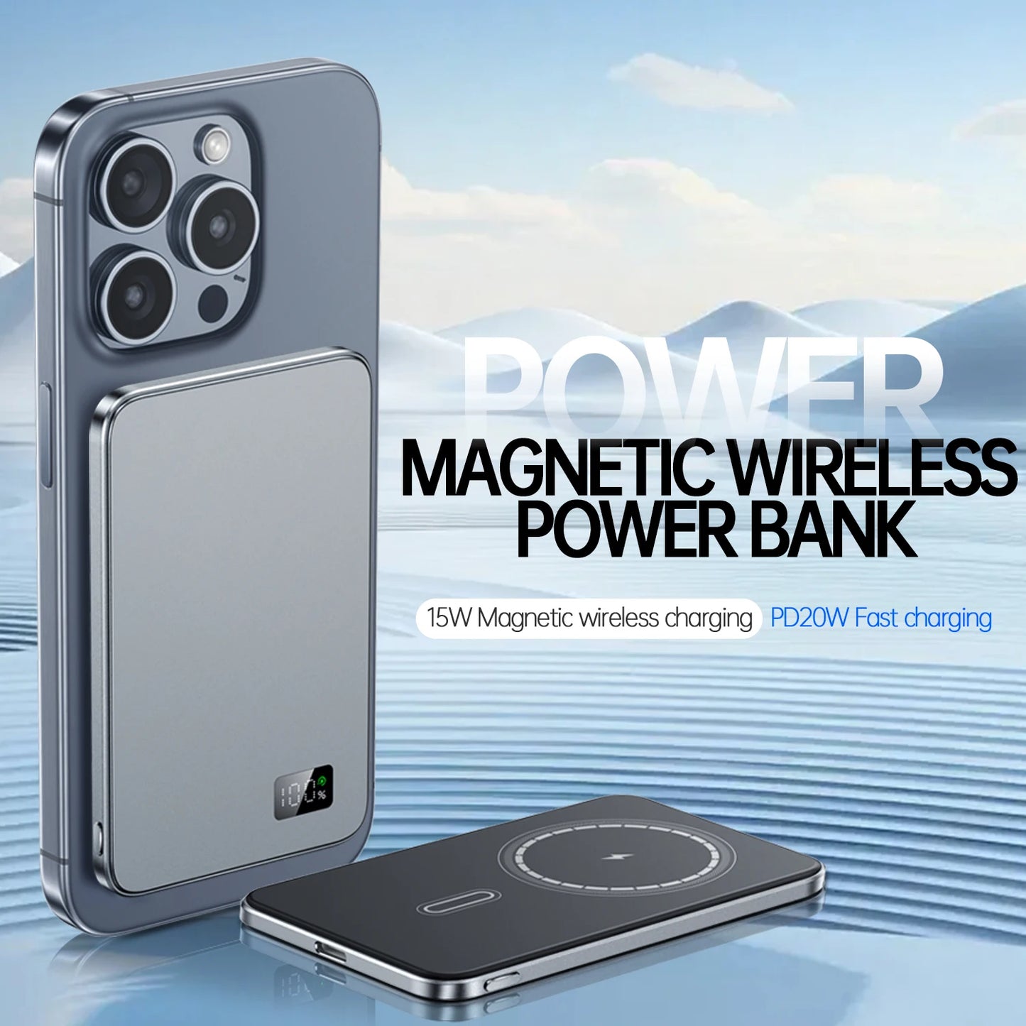 10000mAh Magnetic Wireless Power Bank – 20W PD Fast Charging, 15W Wireless Portable Charger External Battery for Mag safe for iPhone, Samsung