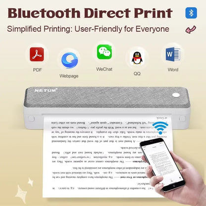 Desktop & Wireless A4 Bluetooth Printer, NON INK,  Mini, Thermal Barcode Label Printer Printing for Business Travel Printing, 4x6 Shipping Label Maker for eCommerce & Warehouse