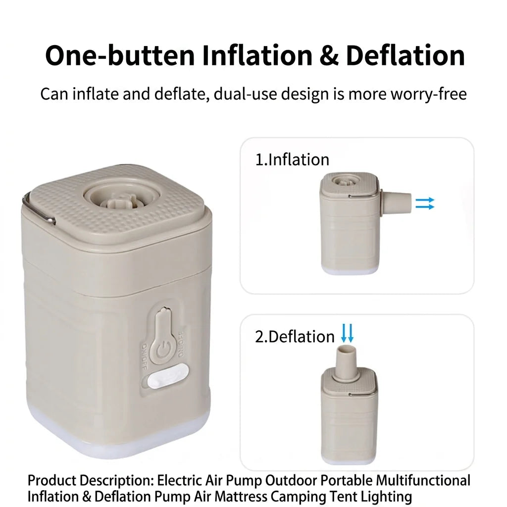 3 in 1 Air Mattress Electric AIR PUMP, USB Rechargeable Mini Inflator Deflator with Camping Light SOS Lantern, Sleeping Pad Pool Floats Outdoor Camping Travel