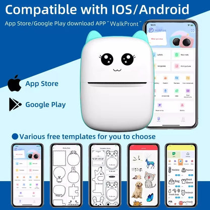 Mini Cat Portable Thermal Printer – Wireless Bluetooth Photo & Label Printer for iOS & Android