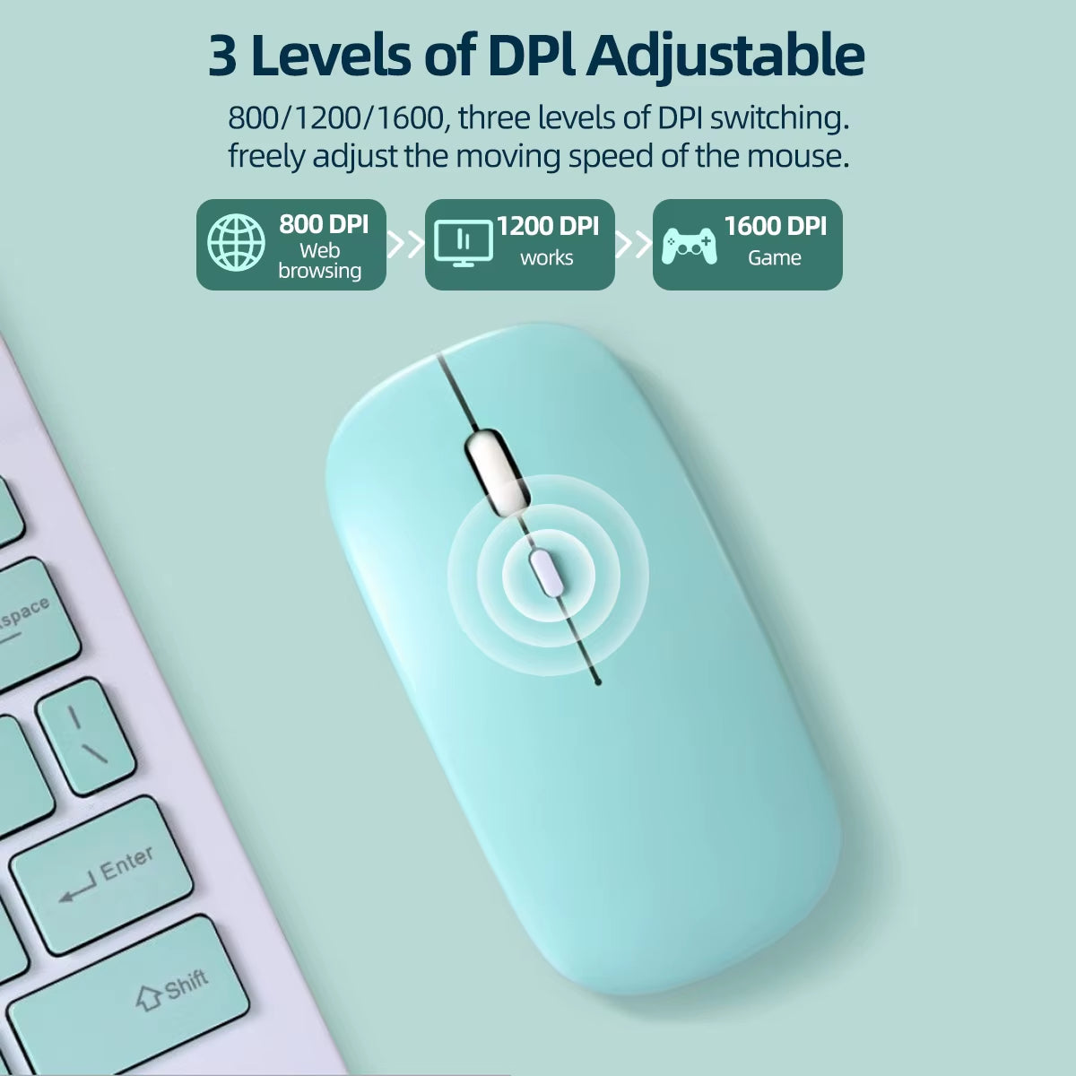 Slim Wireless Bluetooth Mouse – Silent Click, Rechargeable & Compatible with iPad, Android Tablets, Laptop & PC