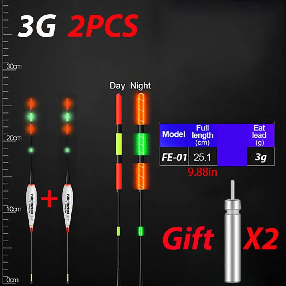 2PCS LED Fishing Float Set Luminous Electronic Night Fishing Bobber High Buoyancy Float Buoy with CR425 Battery Fishing Tackle 3G 5G 7G 10G 13G