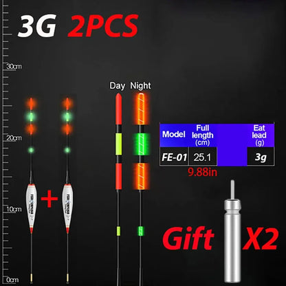 2PCS LED Fishing Float Set Luminous Electronic Night Fishing Bobber High Buoyancy Float Buoy with CR425 Battery Fishing Tackle 3G 5G 7G 10G 13G