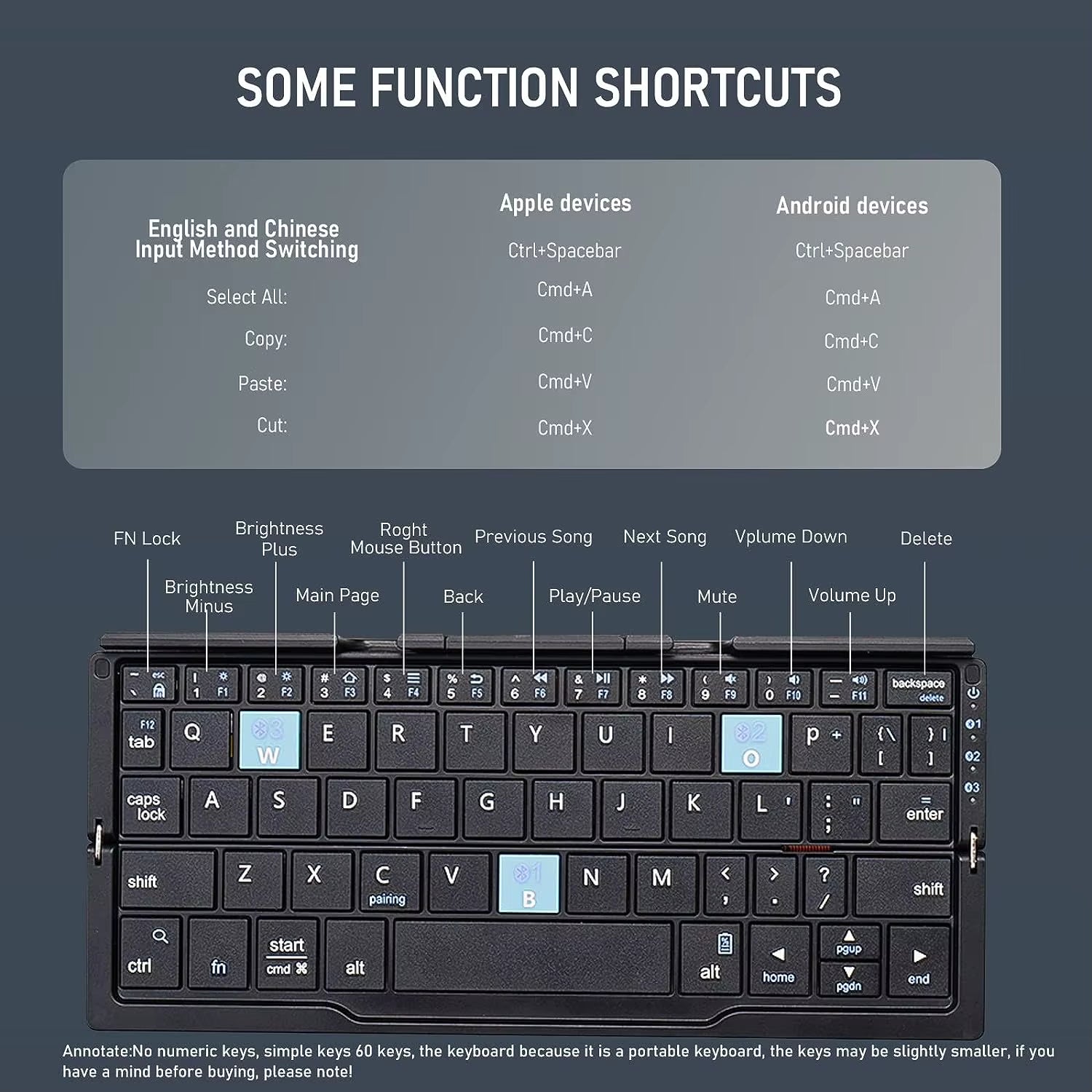 Folding Keyboard Bluetooth Rechargeable Bluetooth Keyboard for Laptop Ipad Phone Mini Portable Folding Keyboard