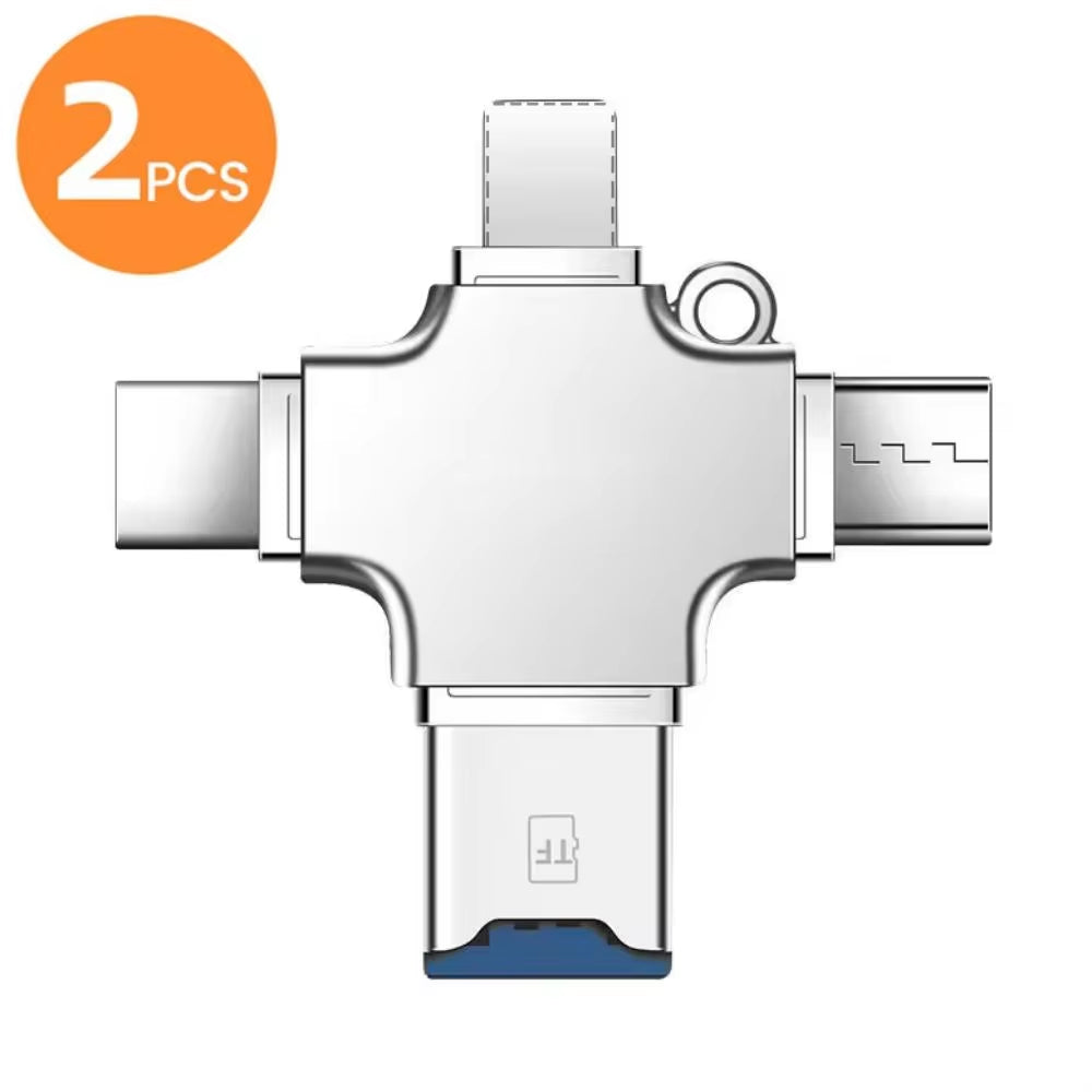 4-in-1 Memory Card Reader – Lightning, USB-C & Micro USB OTG Adapter for iPhone, iPad, Android, Mac & PC