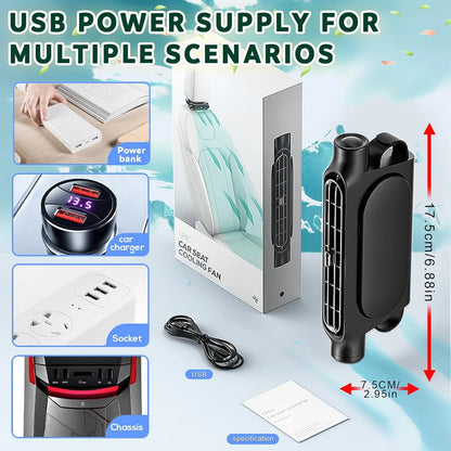 Car Seat Cooling Fan 3 Speed Adjustable 5V USB Car Headrest Cooling Air Fan Car Seat Fan for Front Rear Car Interior Accessories