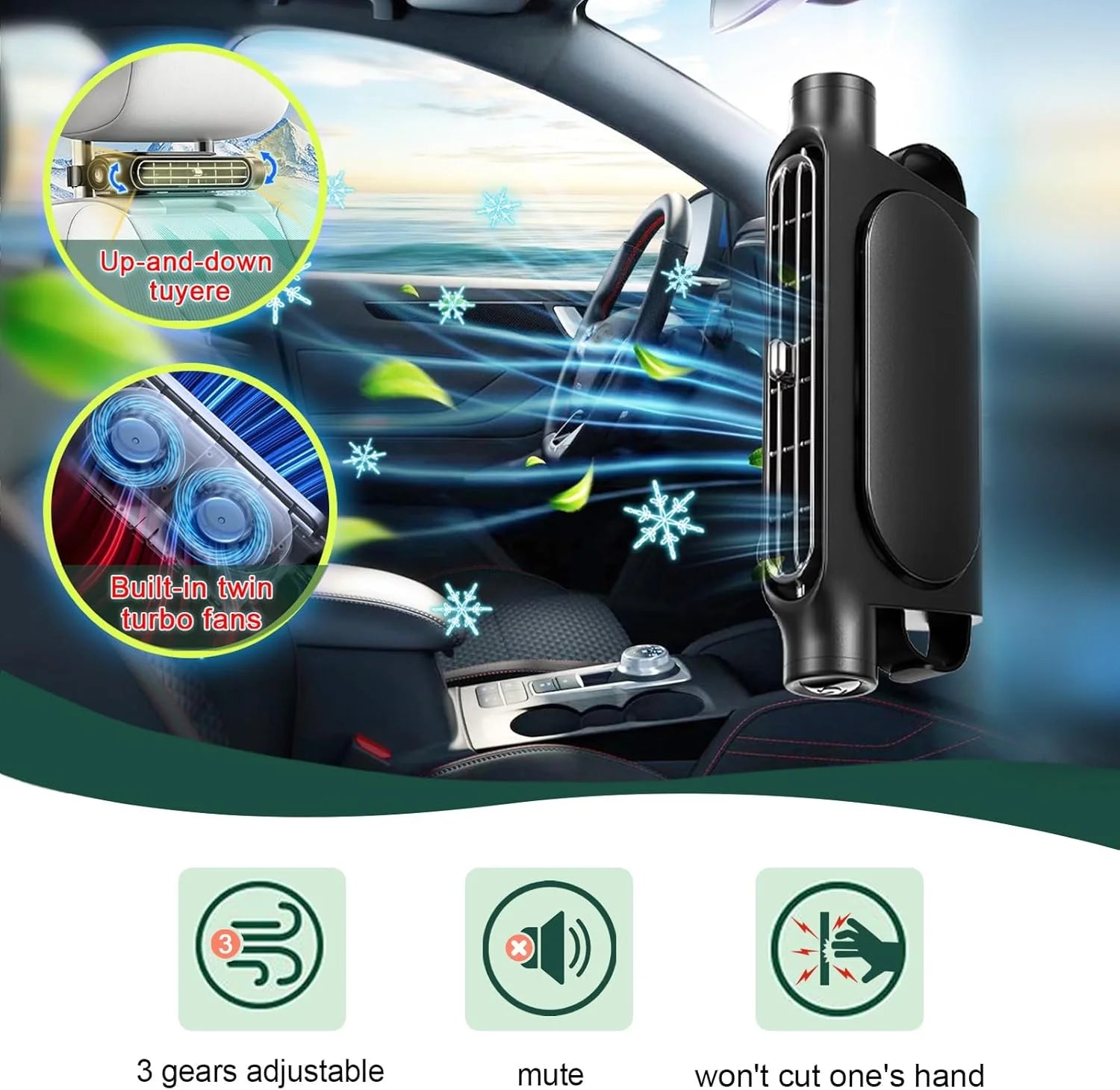 Car Seat Cooling Fan 3 Speed Adjustable 5V USB Car Headrest Cooling Air Fan Car Seat Fan for Front Rear Car Interior Accessories