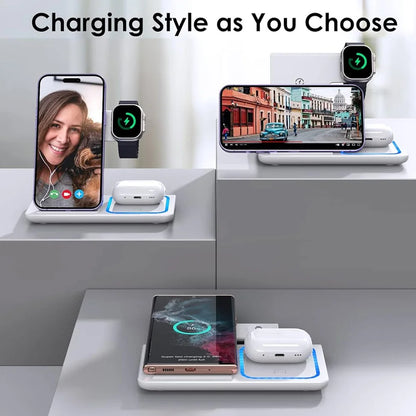 3-in-1  Wireless Charging Station Foldable for iPhone, Apple Watch & AirPods – Fast Qi Wireless Charger Stand with Type-C Cable