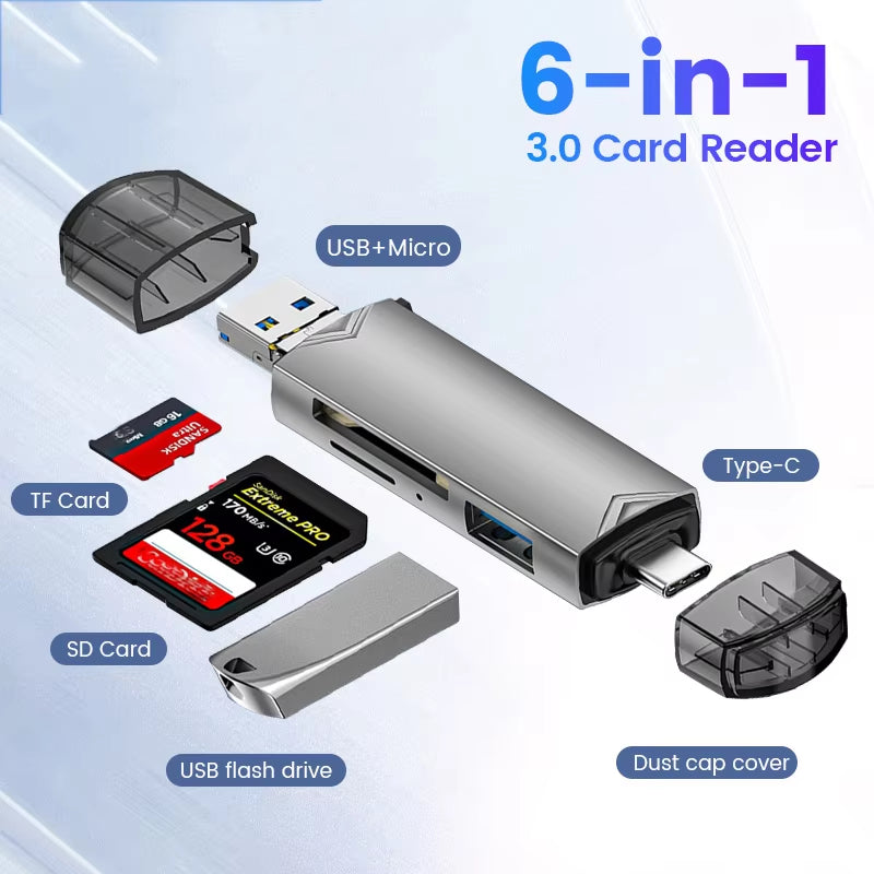 Ultimate 6 in 1 USB 3.0 Card Reader: Fast, Versatile OTG Adapter for All Your Memory Needs