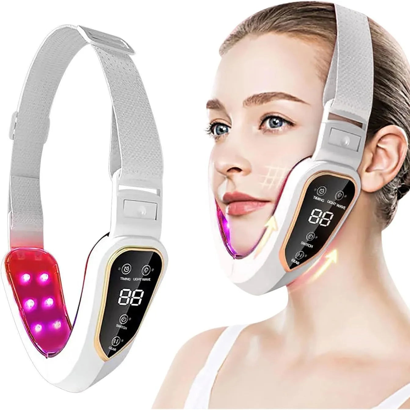 LED Facial Lifting Electric Device, Face Slimming Massager V-Line Chin Lift Beauty Device Red Blue Light Therapy Facial Sculpting Machine Anti-Wrinkle Skin Tightening Double Chin Reducer USB Rechargeable