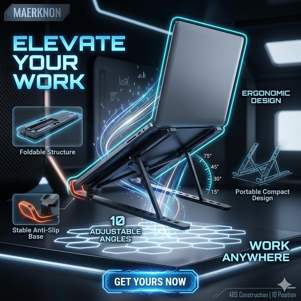 Foldable Adjustable Laptop Stand – Portable Ergonomic Notebook Holder for MacBook, Laptop & Tablet, Better Posture & Neck/Back Support