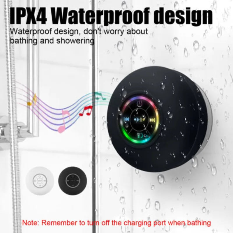 Portable Wireless Bluetooth Speaker Waterproof Suction for Shower Bathroom Black