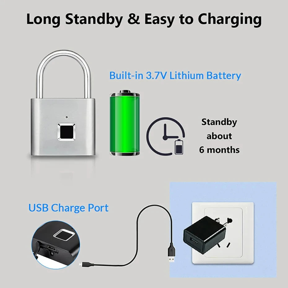 Revolutionary Keyless USB Rechargeable Fingerprint Lock - Ultimate Waterproof Anti-Theft Solution for Your Home