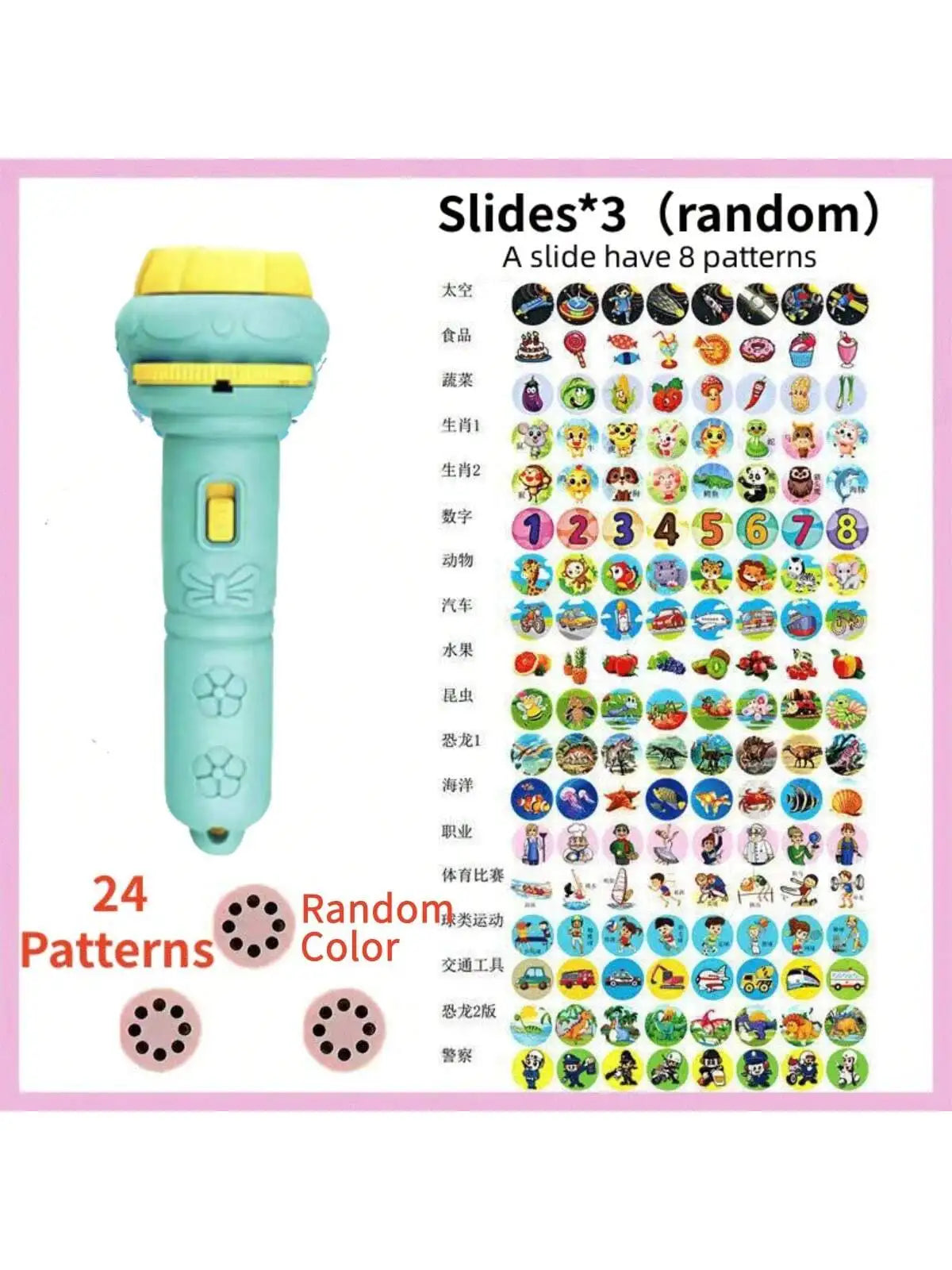 Cartoon Projection Flashlight Toy with Picture Slides for Kids