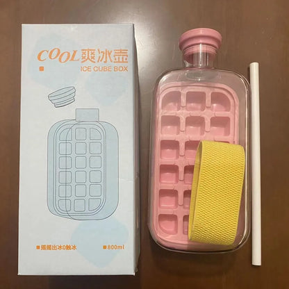 Press Release Ice Tray Cup, Ice Cube Maker Bottle Food Grade Ice Tray with Straw Reusable Ice Cube Water Bottle 500ml/800ml, Summer products