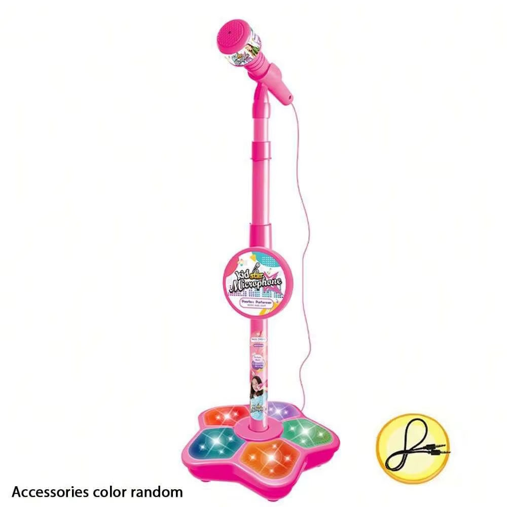 Kids Karaoke Microphone Stand Toy Portable Singing Machine Adjustable Music Mic with LED Lights, Kids Summer Hobby