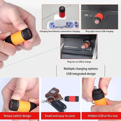Pocket Keychain Flashlight Waterproof Outdoor Hiking Camping Mini Flashlight USD Rechargeable LED Multifunctional Strong Light