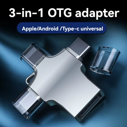 4-in-1 Memory Card Reader – Lightning, USB-C & Micro USB OTG Adapter for iPhone, iPad, Android, Mac & PC