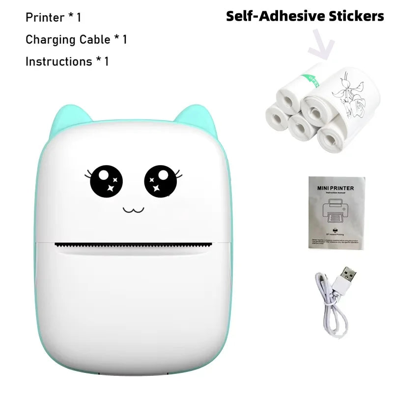 Mini Cat Portable Thermal Printer – Wireless Bluetooth Photo & Label Printer for iOS & Android