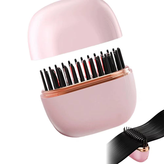 Wireless Travel Hair Straightener Brush 2 in 1 Cordless Hair Straightener & Curler Portable Anti-Frizz Hair Styling Comb USB Rechargeable Mini Hair Ironing