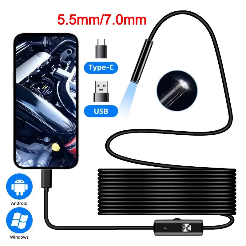 Discover the Versatile 5.5/7.0MM Type-C Endoscope Camera: IP67 Waterproof with 6 Adjustable LEDs for Ultimate Inspection on Phone & PC