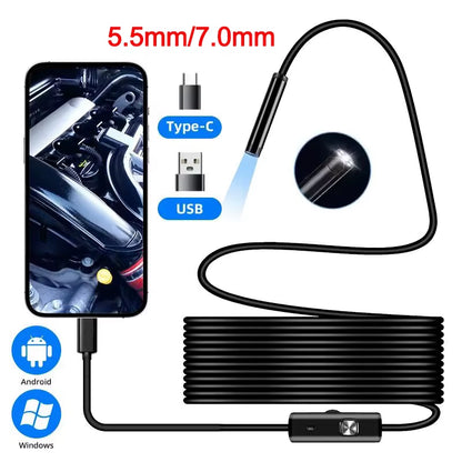 Discover the Versatile 5.5/7.0MM Type-C Endoscope Camera: IP67 Waterproof with 6 Adjustable LEDs for Ultimate Inspection on Phone & PC