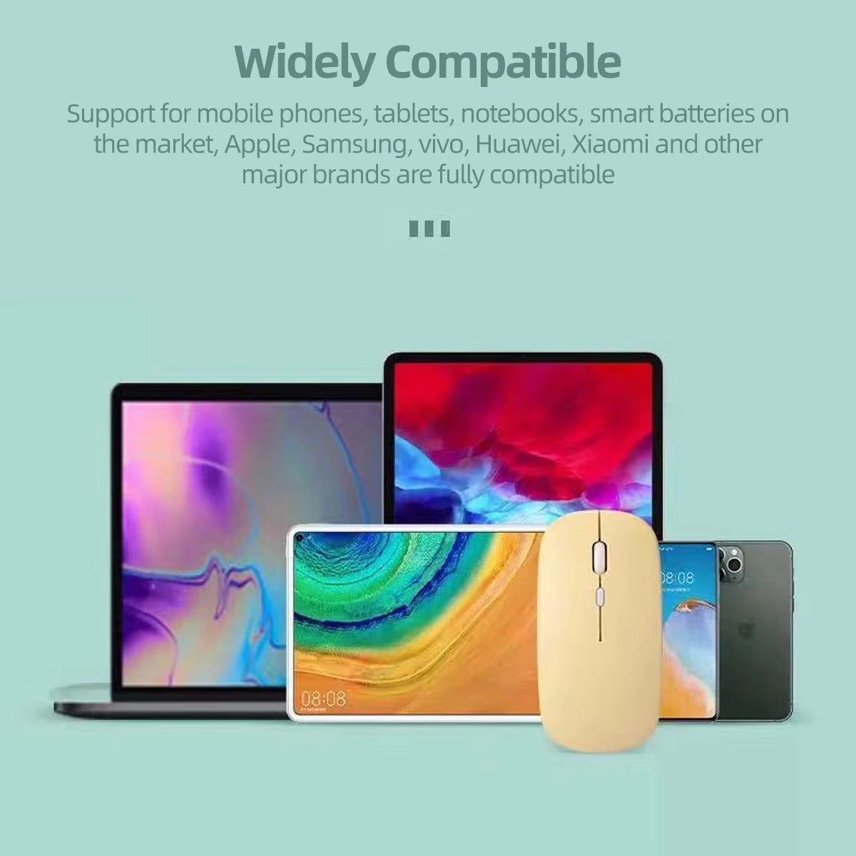 Slim Wireless Bluetooth Mouse – Silent Click, Rechargeable & Compatible with iPad, Android Tablets, Laptop & PC