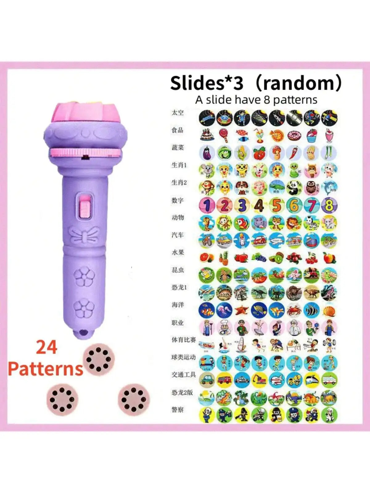 Cartoon Projection Flashlight Toy with Picture Slides for Kids