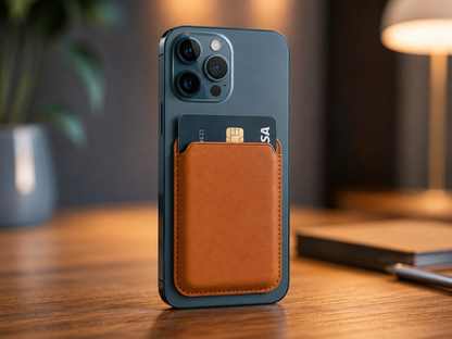 LEDER WALLET CASE – Magnethalter für iPhone 17 16 15 14 13 12 11 8, Samsung & Huawei mit sicherem Snap-On-Design