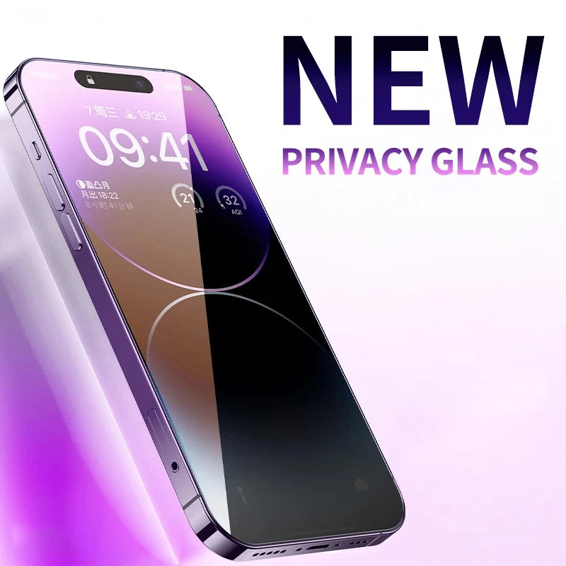 3-1 Pcs anti Blue Light Privacy Tempered Glass Screen Protector for iPhone 11 12 13 14 15 16 Pro Max Full Coverage Anti-Spy Eye Protection Film