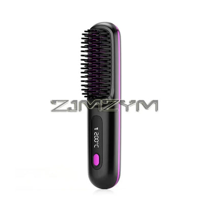 Super Fast Heating Cordless Hair Straightener Brush, LCD Display Anti-Scald Hot Comb Negative Ion Hair Styling Brush Portable USB Rechargeable
