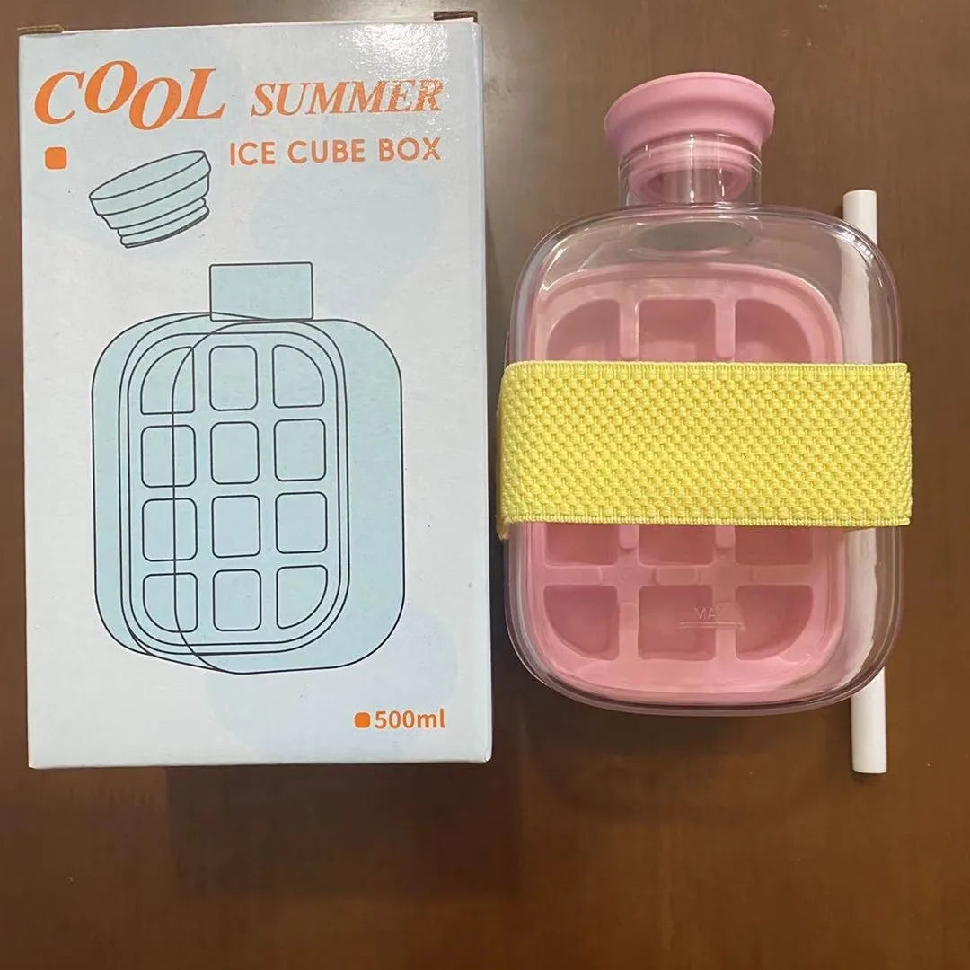 Press Release Ice Tray Cup, Ice Cube Maker Bottle Food Grade Ice Tray with Straw Reusable Ice Cube Water Bottle 500ml/800ml, Summer products