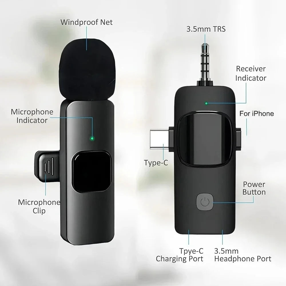 Elevate Your Recording Experience with the Wireless Lavalier Microphone - Perfect for iPhone, iPad, Android, Xiaomi, Samsung, and Live Gaming!