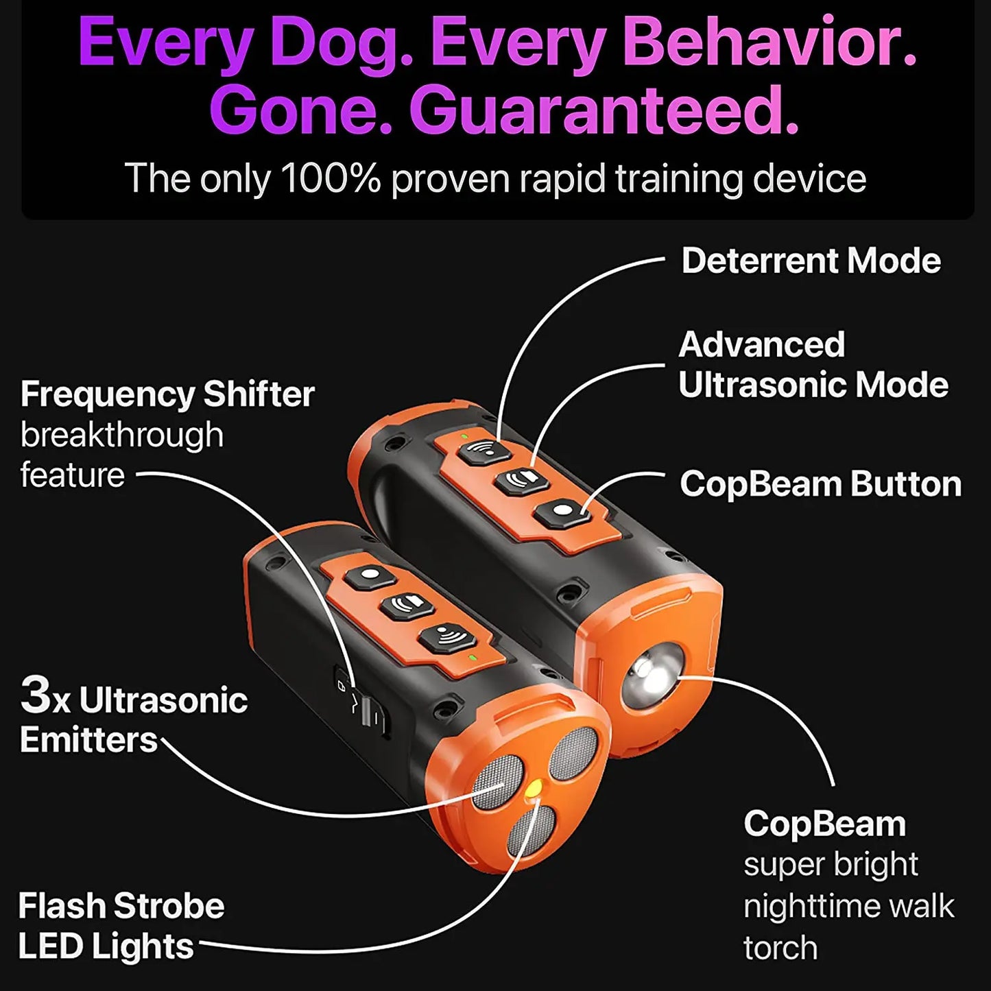 Dog Protection Pet Training Dog Repeller Ultrasonic Dog Training Device Rechargeable anti Dog Bark Deterrent Device with LED Flashlight