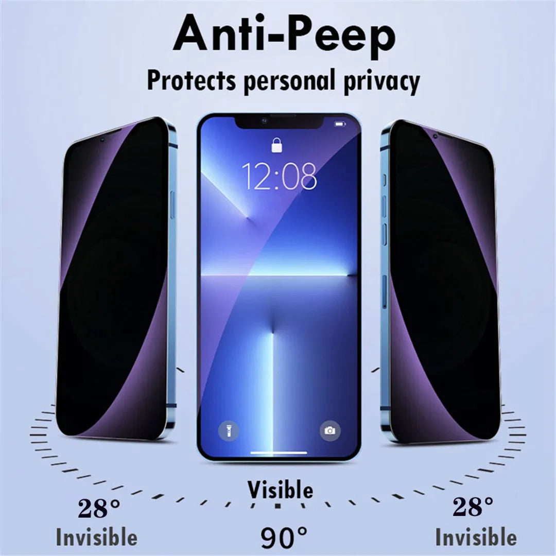 3-1 Pcs anti Blue Light Privacy Tempered Glass Screen Protector for iPhone 11 12 13 14 15 16 Pro Max Full Coverage Anti-Spy Eye Protection Film