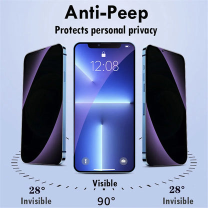 3-1 Pcs anti Blue Light Privacy Tempered Glass Screen Protector for iPhone 11 12 13 14 15 16 Pro Max Full Coverage Anti-Spy Eye Protection Film