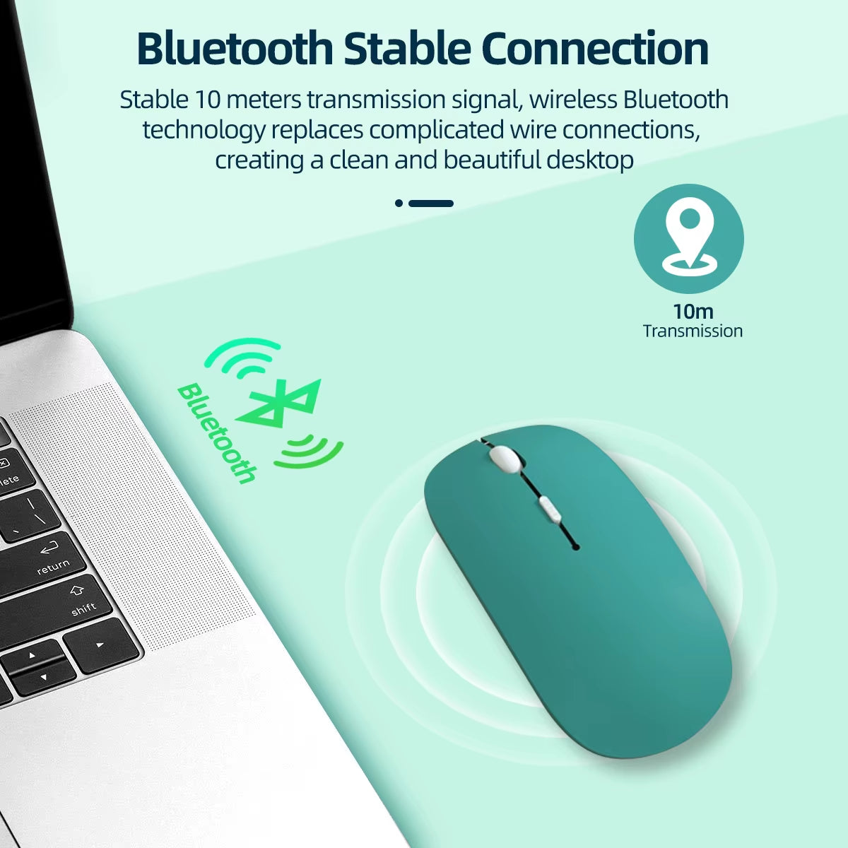 Slim Wireless Bluetooth Mouse – Silent Click, Rechargeable & Compatible with iPad, Android Tablets, Laptop & PC