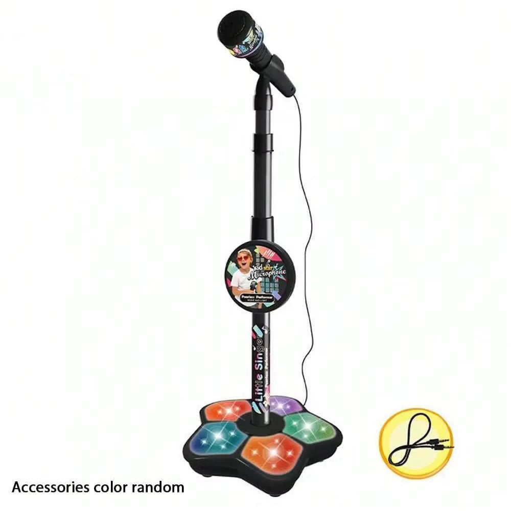 Kids Karaoke Microphone Stand Toy Portable Singing Machine Adjustable Music Mic with LED Lights, Kids Summer Hobby