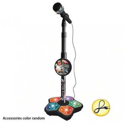 Kids Karaoke Microphone Stand Toy Portable Singing Machine Adjustable Music Mic with LED Lights, Kids Summer Hobby