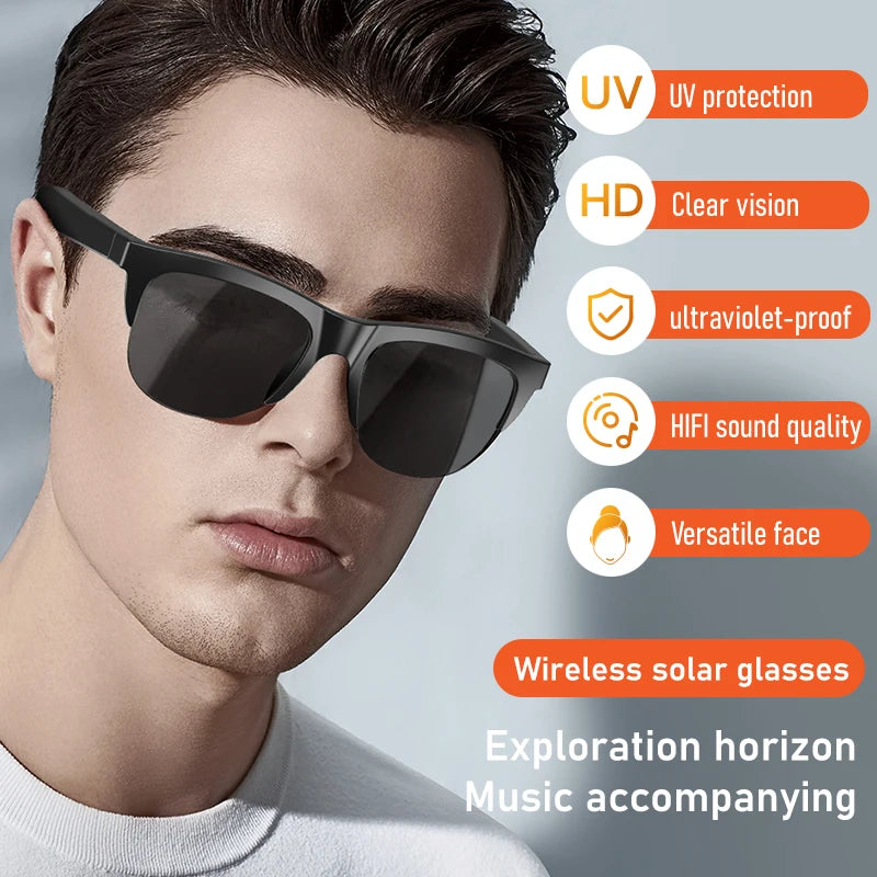 Unisex Smart Bluetooth V5.3 Sunglasses Glasses Call Outdoor Sports Headphones HIFI Black Technology Anti-Touch UV for Men and Women