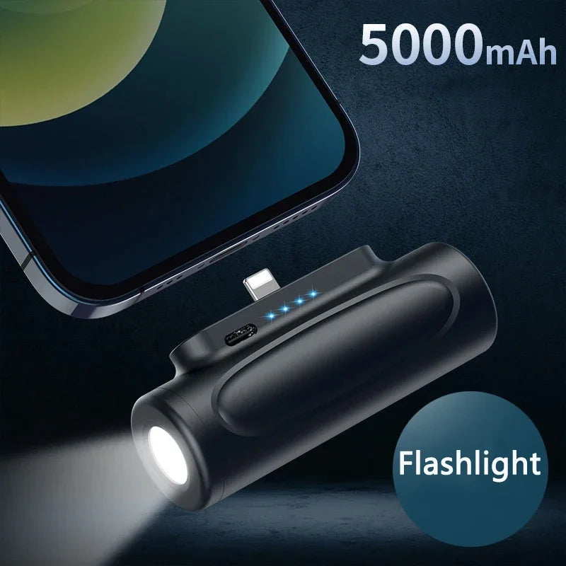 Mini Capsule Power Bank 5000Mah Type C Powerbank with Flashlight External Battery Fast Charger for Iphone Xiaomi Samsung Huawei