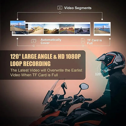 R1 plus Motorcycle Intercom Helmet Dash Camera Bluetooth Headsets Handsfree Communicator Video Record 1080P Interphone, Hands-Free Communication System