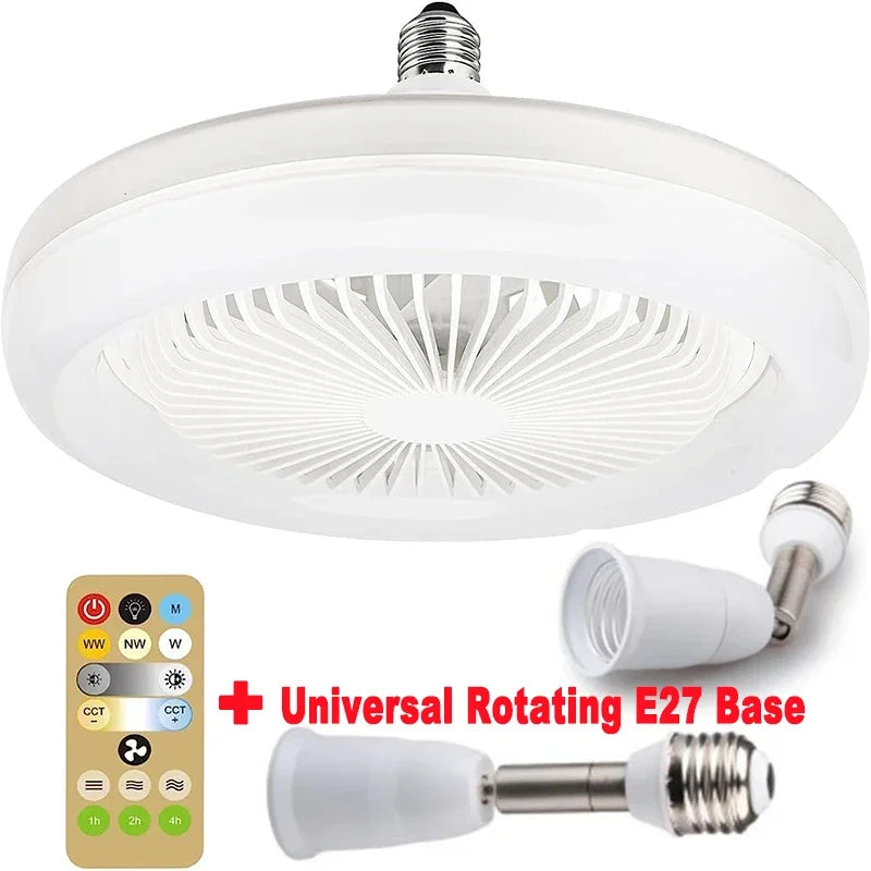 3In1 Ceiling Fan with Lighting Lamp E27 Converter Base with Remote Control for Bedroom Living, Home Silent Ac85-265V Cooling